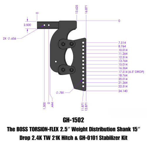Gen-Y The Boss Torsion-Flex 2.5in Weight Distribution Shank 15in Drop 21K Hitch w/Stabilizer Kit - GH-1502