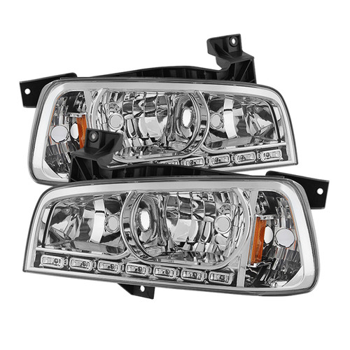 xTune Dodge Charger 06-10 1Pc LED Crystal Headlights Chrome HD-ON-DCH05-1PC-LED-C - 5017628