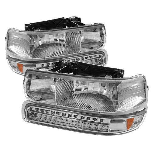 xTune Chevy Tahoe 00-06 Headlights w/ LED Bumper Lights Amber Chrome HD-JH-CSIL99-LED-SET-C - 5069474