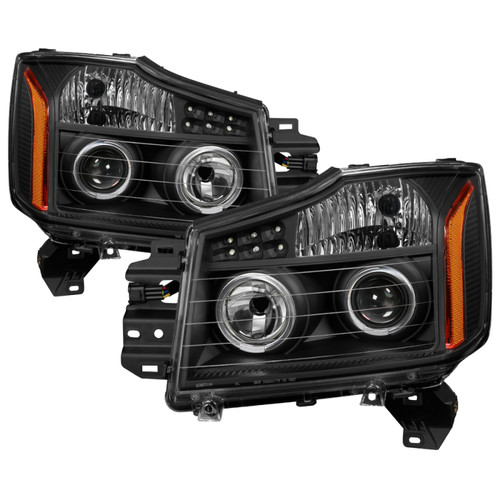 xTune Nissan Titan 04-14 Projector Headlights LED Halo Black PRO-JH-NTI04-LED-BK - 5077103
