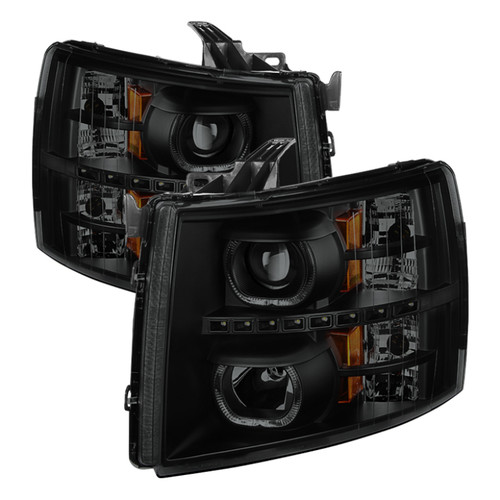xTune Chevy Silverado 1500/2500/3500 07-13 LED Halo Projector Headlights Black PRO-JH-CSIL07-CFB-BSM - 9032196