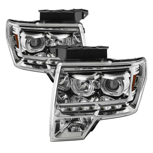xTune Ford F150 09-14 Projector Headlights Halogen Model Only LED Halo Chrome PRO-JH-FF15009-CFB-C - 9032240