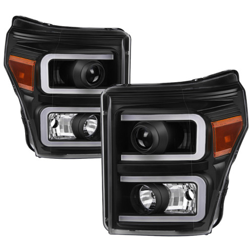 xTune Ford Super Duty 11-16 Projector Headlights Light Bar DRL Black PRO-JH-FS11-LBBRL-BK - 9034923