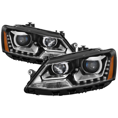 xTune Volkswagen Jetta 11-14 Halogen Model Only DRL Projector Headlights - Black PRO-JH-VJ11-DRL-BK - 9036675
