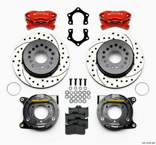 Wilwood Forged Dynalite P/S Park Brake Kit Drilled Red Mopar/Dana 2.50in Off w/Snap Ring Brng - 140-10767-DR