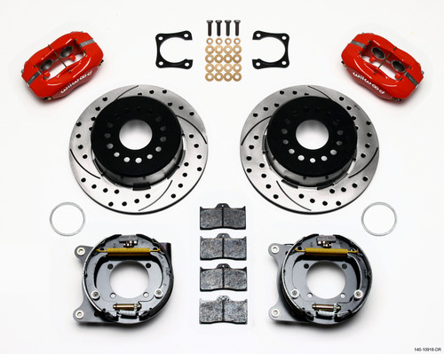 Wilwood Forged Dynalite P/S Park Brake Kit Drilled Red Chevy 12 Bolt-Spec 3.15in Brng Stggrd mt - 140-10918-DR