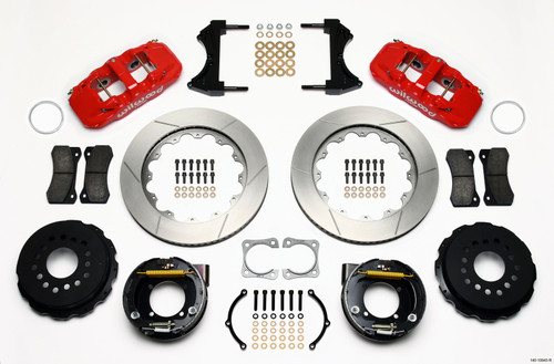 Wilwood AERO4 Rear P-Brake Kit 14.00in Red Chevy 12 Bolt-Spec 3.15in Brng - 140-10945-R
