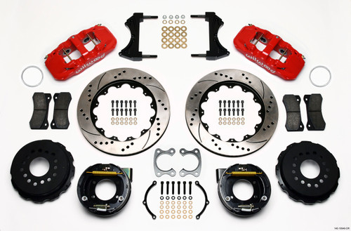 Wilwood AERO4 Rear P-Brake Kit 14.00in Drilled Red Small Ford 2.50in Offset - 140-10949-DR