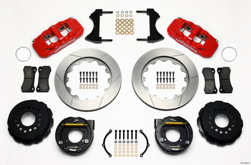 Wilwood AERO4 Rear P-Brake Kit 14.00in Red Ford 8.8 w/2.5in Offset-5 Lug - 140-10952-R