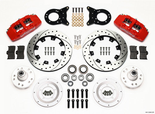 Wilwood Dynapro 6 Front Hub Kit 12.19in Drill Red 1970-1973 Mustang Disc & Drum Spindle - 140-12945-DR