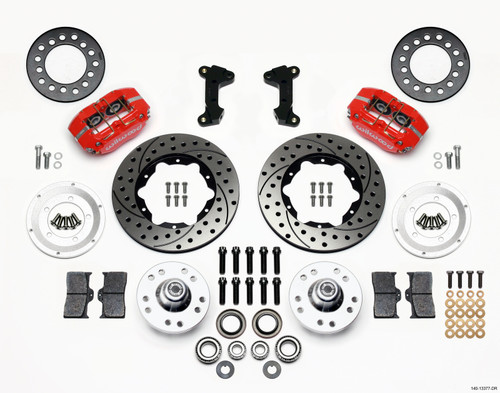 Wilwood Dynapro Dust-Boot Front Kit 11.00in Drilled-Red 74-80 Pinto/Mustang II Disc Spindle only - 140-13377-DR
