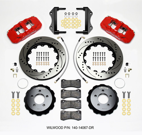 Wilwood AERO6 Front Hat Kit 14.25 Drilled Red 2014-Up Challenger w/Lines - 140-14067-DR