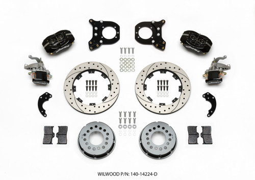 Wilwood Forged Dynalite P/S Rear Kit w/MC4 P-Brake Drilled Chev 12 Bolt w/Clip Eliminator - 140-14224-D