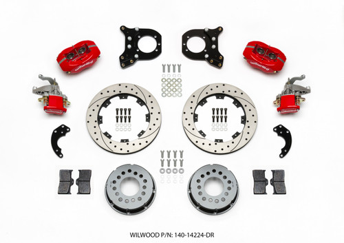 Wilwood Forged Dynalite P/S Rear Kit w/MC4 P-Brake Drill Red Chev 12 Bolt w/Clip Eliminator - 140-14224-DR
