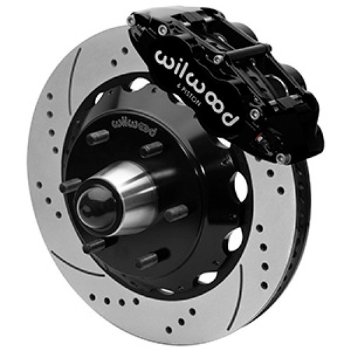 Wilwood 63-87 C10 FNSL6R Front Big Brake Brake Kit 14in drill/slot 6x5.5 BP for drop spindles - Blk - 140-16458-D