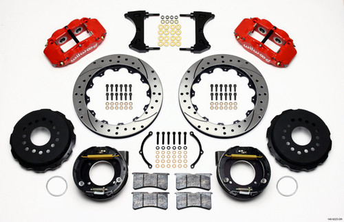 Wilwood Narrow Superlite 4R Rear P-Brk Kit 12.88in Drilled Red Ford 8.8 w/2.5in Offset-5 Lug - 140-9223-DR