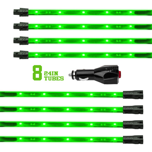 XK Glow Tube Single Color Underglow LED Accent Light Car/Truck Kit Green - 8x24In - XK041002-G