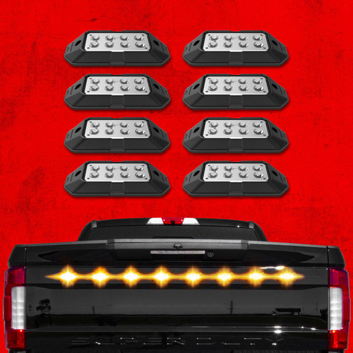 XK Glow Strobe Pod Lights w/ Traffic Modes Ultra Bright LEDs Multiple Modes + Solid On - Amber 8pc - XK052001-8A