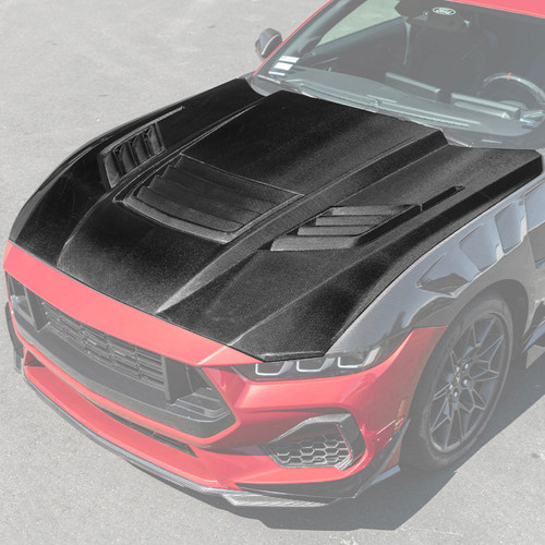 EOS Carbon Fiber Hood - Super Snake Style - 2024+ Ford Mustang (HOOD-1231-BKCF)