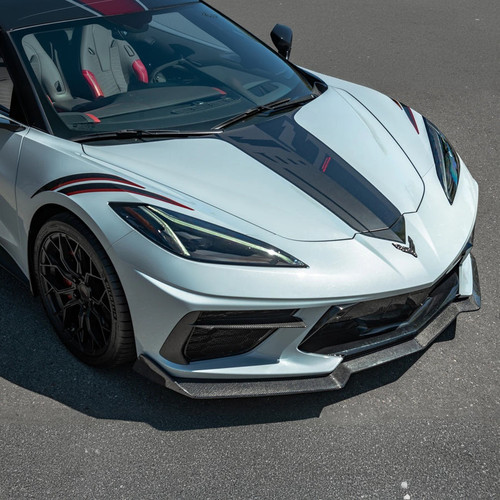 EOS 5VM Style Front Splitter 2 Piece - Carbon Fiber - C8 Corvette (FLIP-276-BKCF)