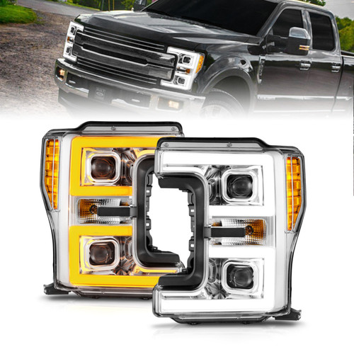 ANZO 17-19 Ford F-250/350/450 SD (w/o Factory LED HL) LED Proj Headlights w/Light Bar Switchback Chr - 111578