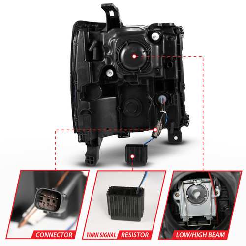 ANZO 16-18 Chevy Silverado1500 (Factory HID Models) LED Prj Light Bar Style Headlights Chrome - Pair - 111625A