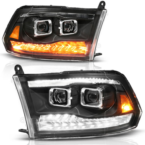 ANZO 09-19 Dodge RAM 1500 / 10-18 2500/3500 LED Proj Headlights SeqSig Black - Pair - 111626A