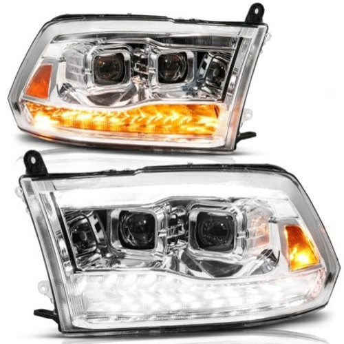 ANZO 09-19 Dodge RAM 1500 / 10-18 2500/3500 LED Proj Headlights SeqSig Chrome - Pair - 111627A