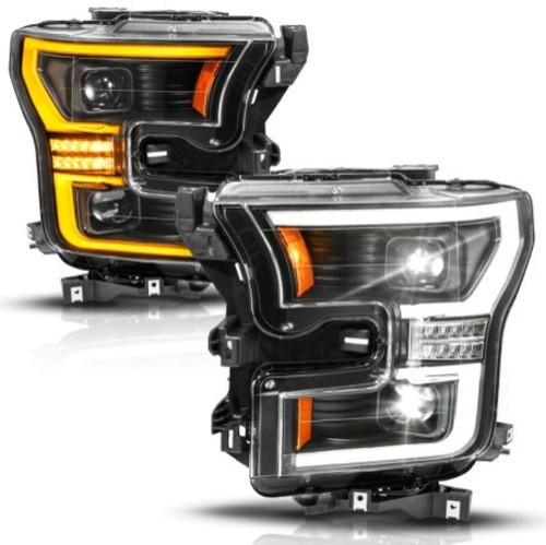 ANZO 15-17 Ford F-150 (Factory Halogen Model ONLY) Full LED Proj Headlights  Init/SeqSig Black- Pair - 111630A