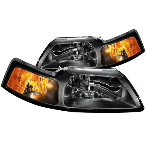 ANZO 1999-2004 Ford Mustang Crystal Headlights Black - 121040