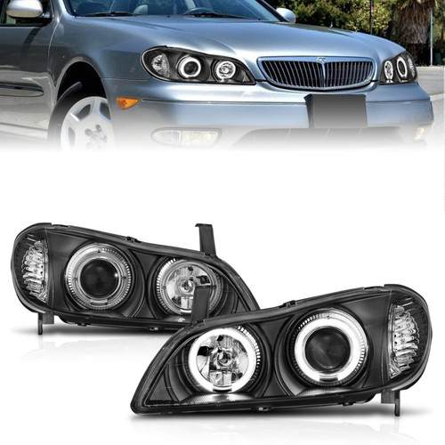 ANZO 2000-2004 Infiniti I30 Projector Headlights w/ Halo Black - 121077