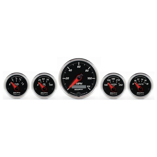 Autometer Designer Black II 3-3/8in and 2-21/16in 5 pc. Electric Speedometer Gauge - 1201