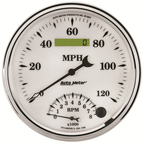 AutoMeter Gauge Tach/Speedo 5in. 120MPH & 8K RPM Elec. Program Old Tyme White II - 1290