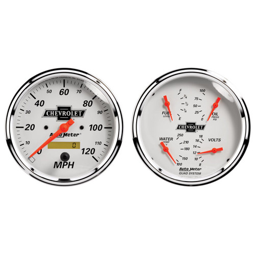 AutoMeter Gauge Kit 2 Pc. Quad & Speedometer 5in. Chevrolet Heritage Bowtie - 1303-00408