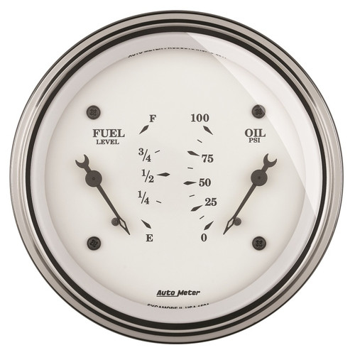 AutoMeter Gauge Dual Fuel & Oilp 3-3/8in. 240 Ohm(e) to 33 Ohm(f) & 100PSI Elec Old Tyme Wht - 1613