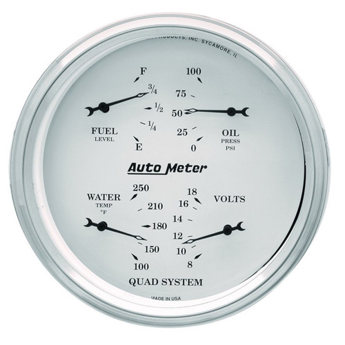 AutoMeter Gauge Quad 5in. 0 Ohm(e) to 90 Ohm(f)Elec Old Tyme White - 1619