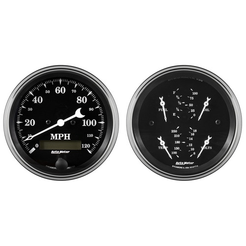 Auto Meter Gauge Kit 2 pc. Quad & Speedometer 3 3/8in Old Tyme Black - 1700