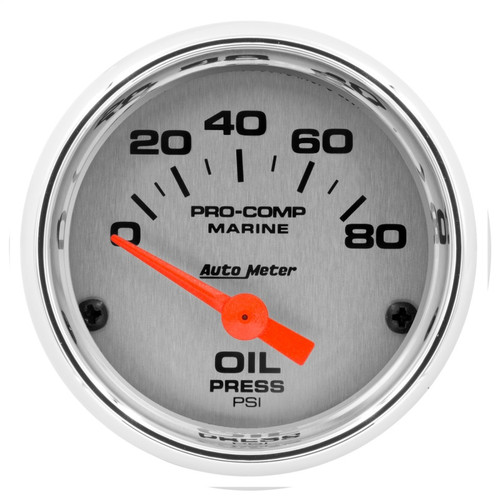 Autometer Marine Chrome Ultra-Lite 2-1/16in 80PSI Electric Oil Pressure Gauge - 200744-35