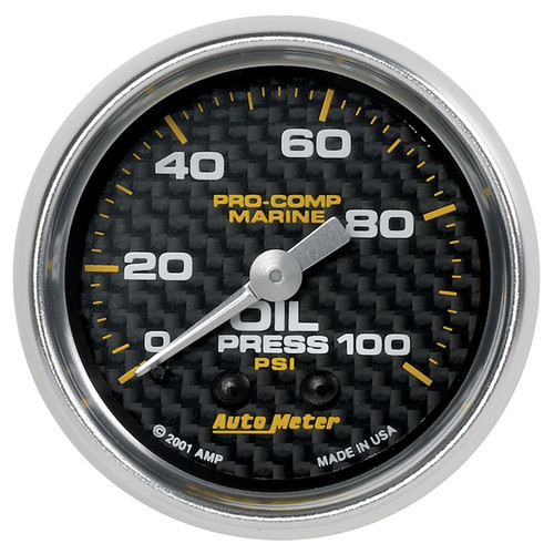 Autometer Marine Carbon Fiber Ultra-Lite 2-1/16in 100PSI Mechanical Oil Pressure Gauge - 200790-40
