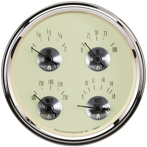 AutoMeter Gauge Quad 5in. 240 Ohm(e) to 33 Ohm(f) Elec Prestige Antq. Ivory - 2010