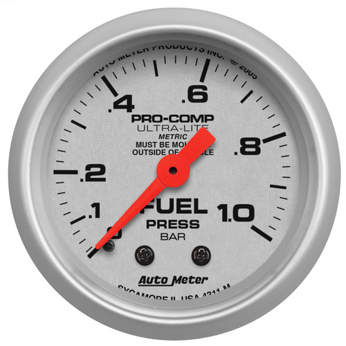Autometer Ultra-Lite 52mm 0-1.0 Bar Mechanical Fuel Pressure Gauge - 4311-M