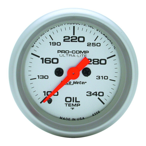 Autometer Ultra-Lite 52mm 100-340 degree F Full Sweep Electronic Oil Temperature Gauge - 4356