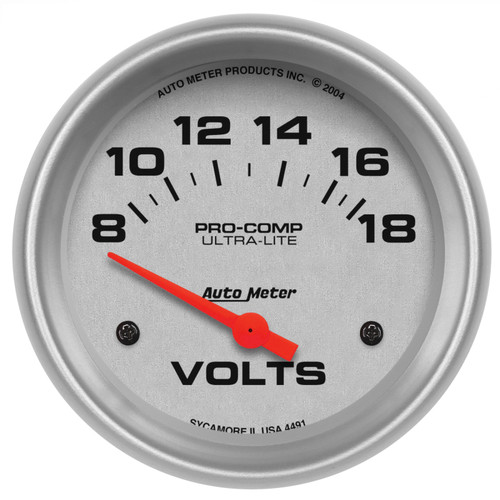Autometer Ultra-Lite 66.7mm Short Sweep Electric 8-18 Volts Voltmeter - 4491