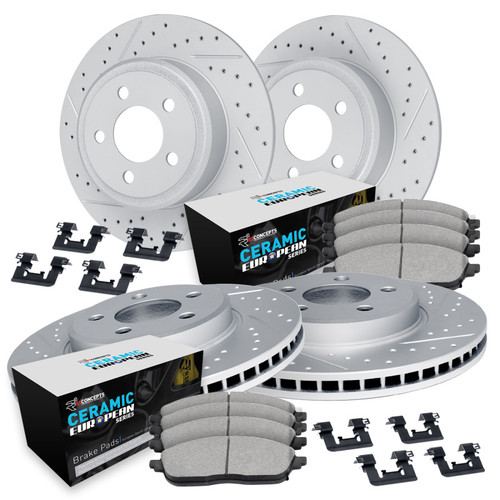 R1 11-16 Mini Cooper Countryman Front & Rear Drill/Slot Carbon Coated Rotor Set w/Euro Ceramic Pads - WBTH2-32000 Photo - Primary