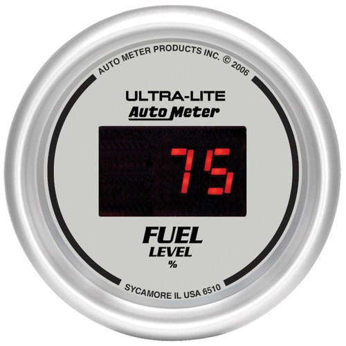 Autometer Ultra-Lite Digital 2-1/16in 0-280 OHM Silver Dial w/ Red LED Programmable Fuel Level Gage - 6510