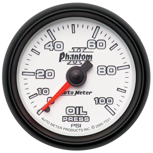 Autometer Phantom II 52.4mm Mechanical 0-100psi Oil Pressure Gauge - 7521