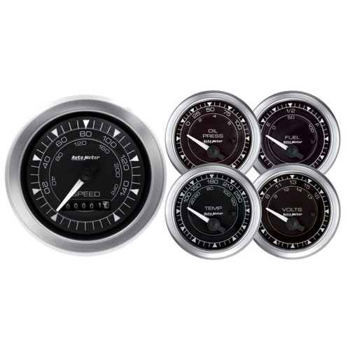 Autometer Chrono 3-3/8in & 2-1/16in Electronic Speedometer Gauge Kit - 5 Piece - 8100