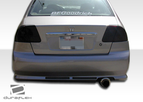 2001-2005 Honda Civic 4DR Duraflex R34 Rear Bumper Cover - 1 Piece / Vehicle Year Make Model Trim - 2001-2005-Honda Civic 4DR / Product Type - Rear Bumper / Style Name -R34 / Kit Material - FRP (Fiberglass Reinforced Plastics) / Notes -