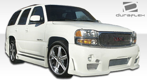 2001-2006 GMC Denali Duraflex Platinum Front Bumper Cover - 1 Piece / Vehicle Year Make Model Trim - 2001-2006-GMC Denali ALL / Product Type - Front Bumper / Style Name -Platinum / Kit Material - FRP (Fiberglass Reinforced Plastics) / Notes - Note: fog light opening is 5"