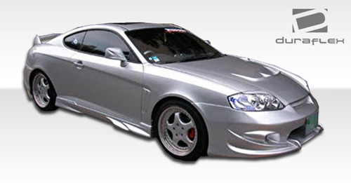 2003-2006 Hyundai Tiburon Duraflex Vader Side Skirts Rocker Panels - 2 Piece / Vehicle Year Make Model Trim - 2003-2006-Hyundai Tiburon ALL / Product Type - Sideskirts / Style Name -Vader / Kit Material - FRP (Fiberglass Reinforced Plastics) / Notes -